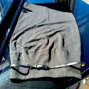 Slim pencil black skirt with attached belt